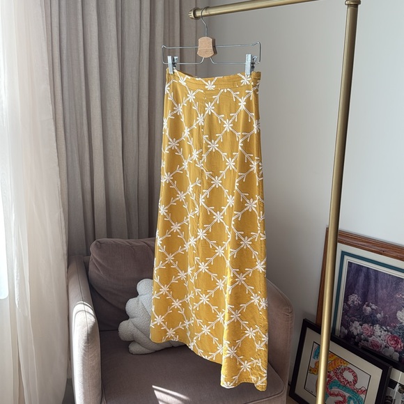 ZARA Yellow Floral Midi/Maxi Skirt with Beige Crochet – Size S - Picture 2 of 10